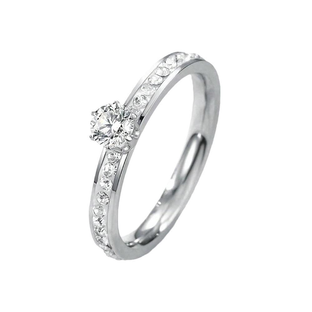 New Titanium Steel Zirconium Inlaid Ring Engagement Ring Exquisite Simple Versatile Stainless Steel Jewelry