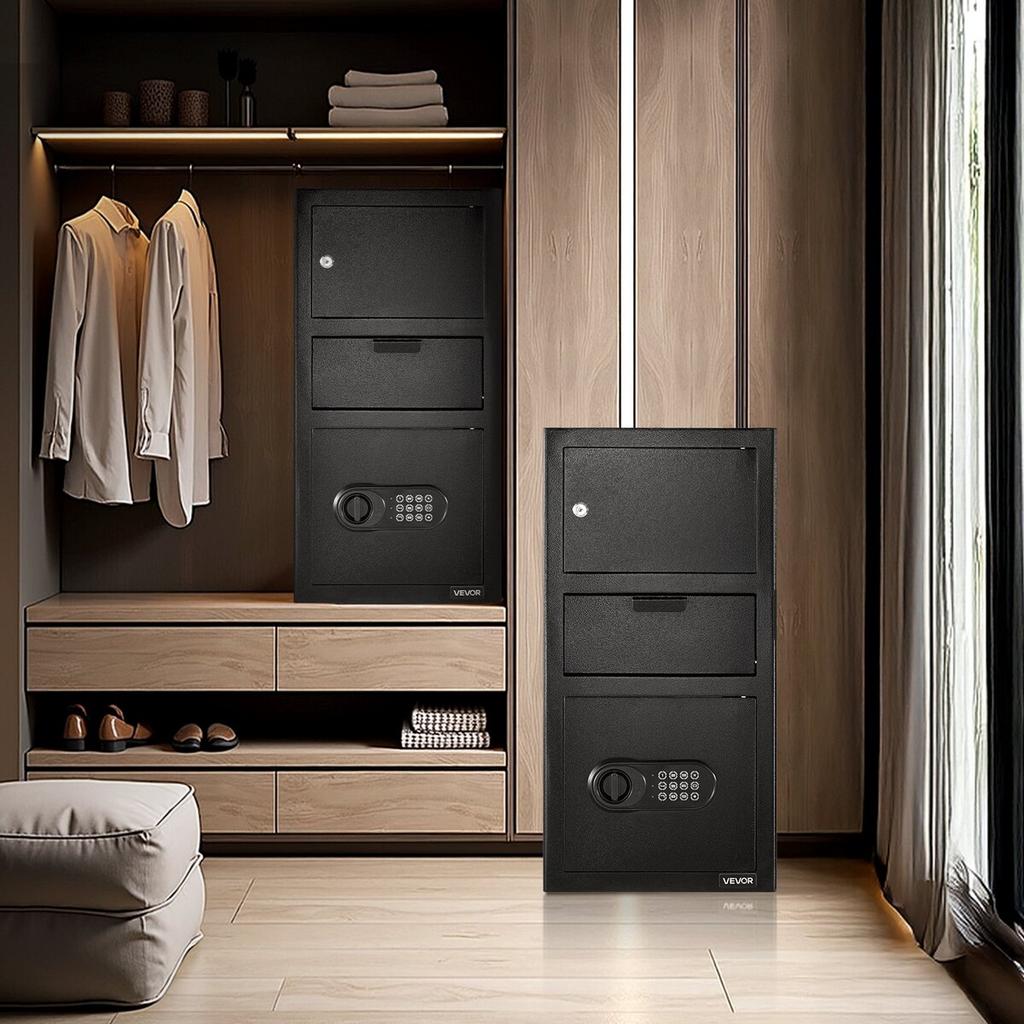 3.6 Cubic Feet Drop Safe, Large Capacity Front Drop Slot Safe Box with Digital Keypad, Heavy Duty 3 Tiers Cash Depository Box with Spare Keys for