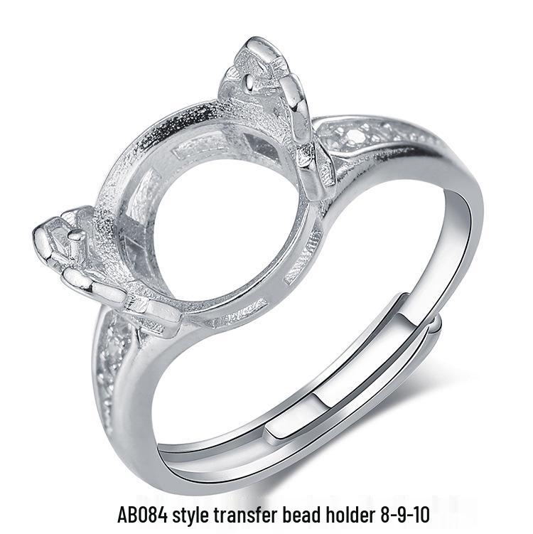 925 Silver Plated Open DIY Ring Base with Amber Gemstone for Women