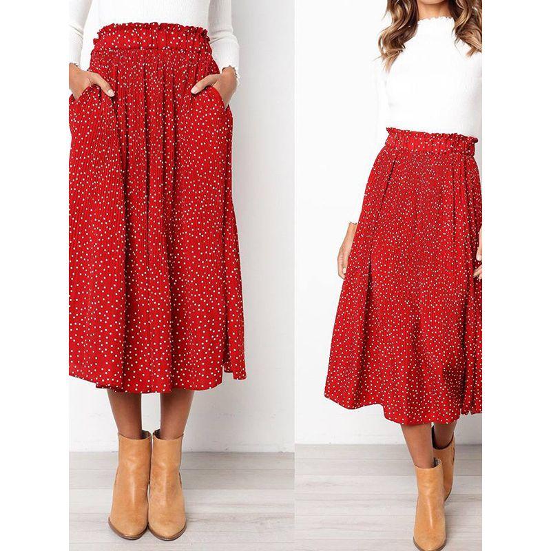 Polka Dot Pleated Skirt Skirt European and American Polka Dot Sweet Style Pocket Pleated Skirt Skirt