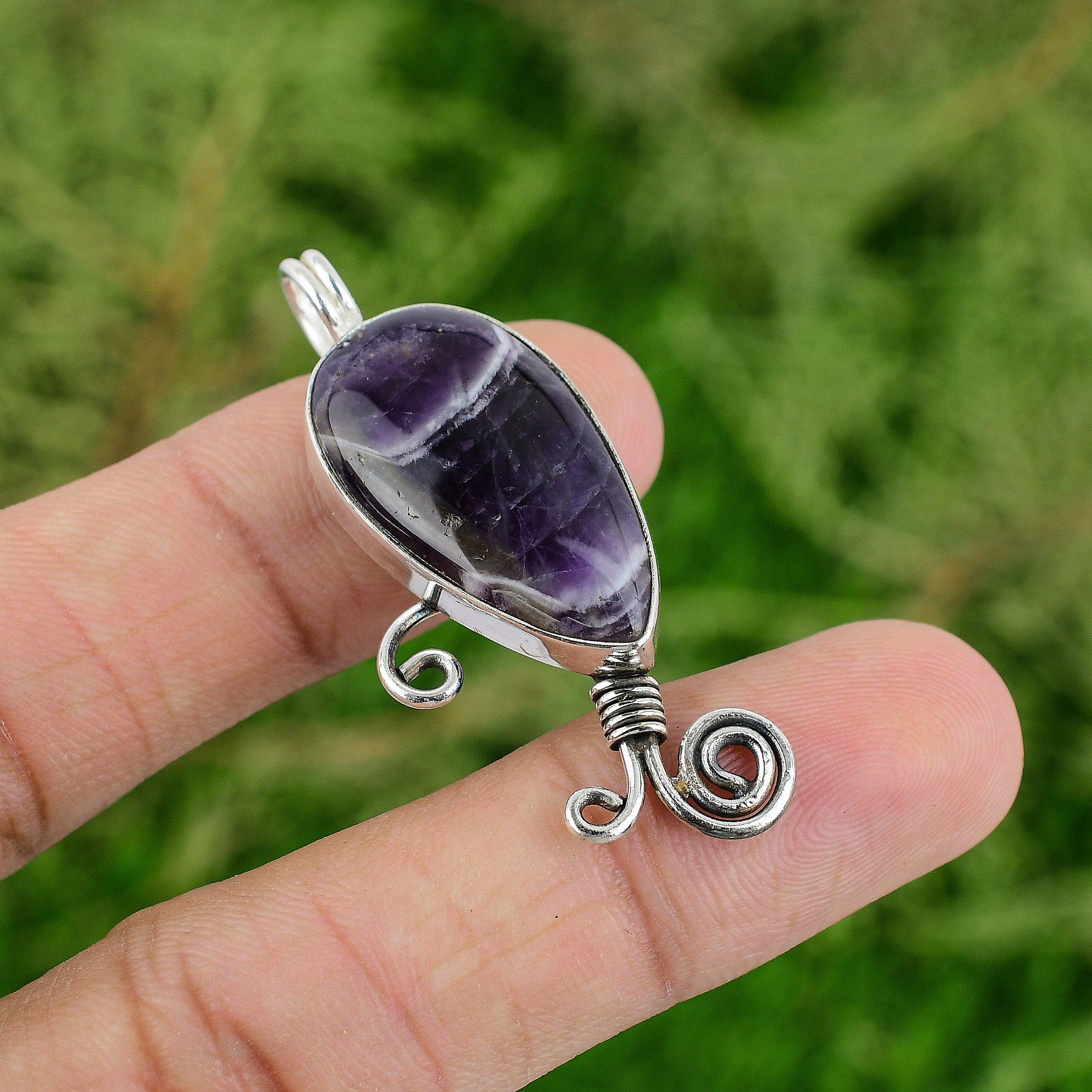 

Daughters Day Deal Sterling Silver Chevron Amethyst Stone Bezel Pendant Jewelry