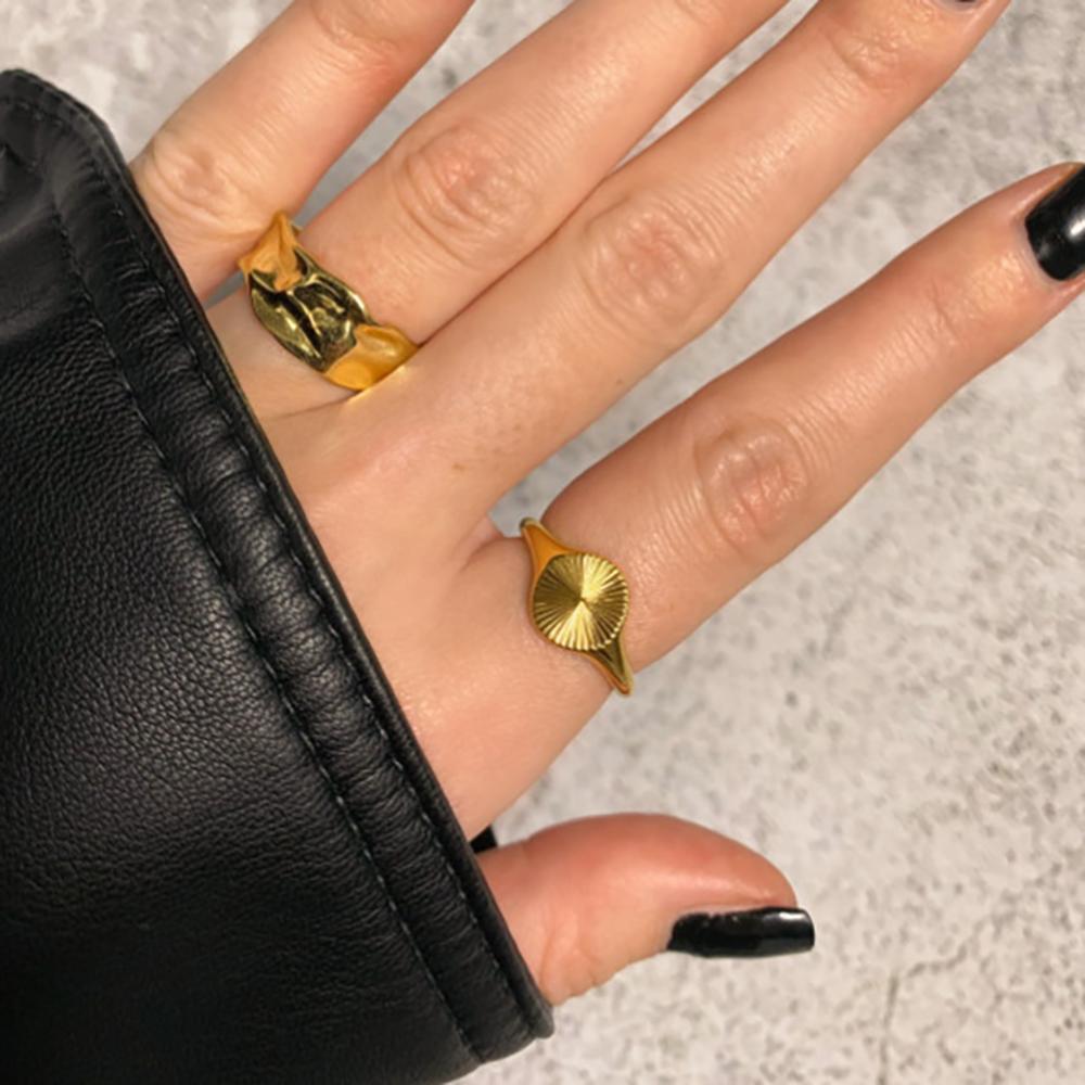 INS Femme Fashion Jewelry Gift 18K Gold Color Stackable Croissant Signet Chunky Dome Finger Ring For Women Girls