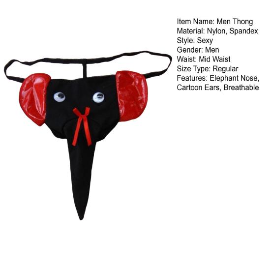 Men Elephant Thong Breathable Funny Bulge Pouch Elastic Moisture Wicking Pornographic Soft Long Elephant Nose Men G String for Inside Wear
