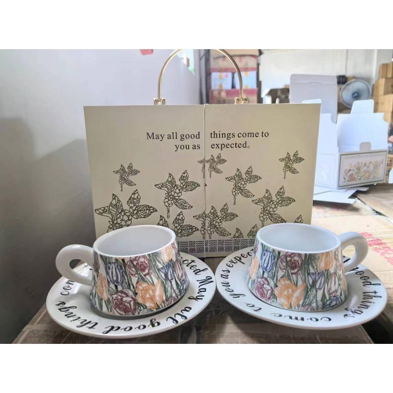 High-Value Flower Coffee Cup, Cup, One-Plate Gift Box, Girlfriend Souvenir, Housewarming, New Wedding, Literary Couple