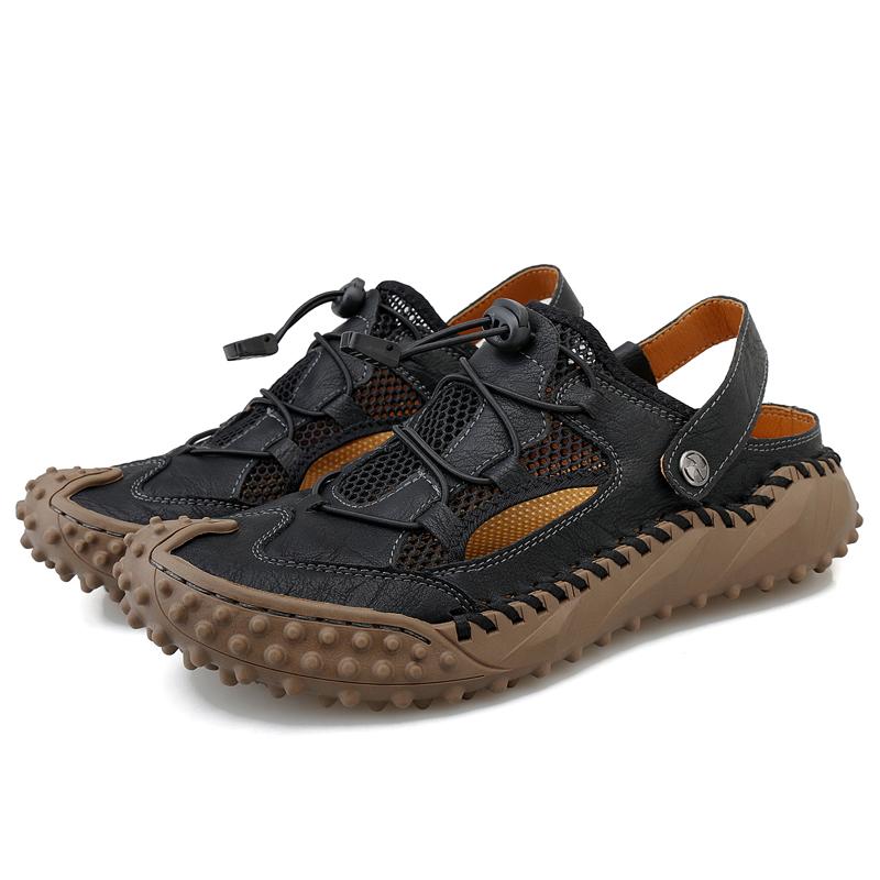 

Men Hiking Sandals Outdoor Black Khaki Roman Sandals Wide Head Closed Toe Sport Sandals Summer Beach Shoes for Father Plus Size EU:45 чёрный