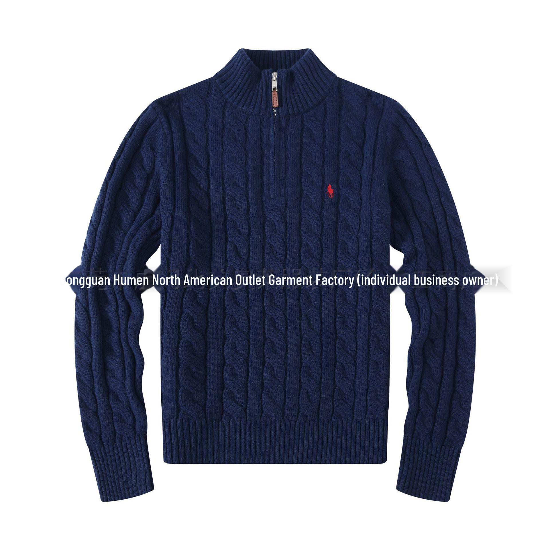 

Мужской шерстяной свитер на молнии с логотипом RL Pony - воротник-стойка, повседневный стиль M королевский синий