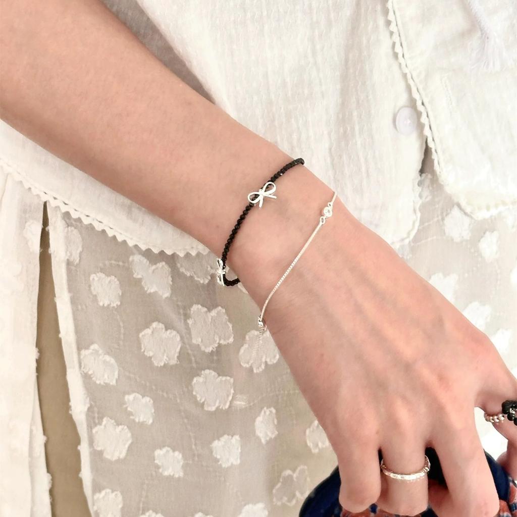 Black Beaded Bow Bracelet Women's Fashion Personality Bracelet Sweet Cool Spice Girl Accessories Hand Accessories