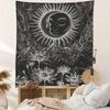 1pc Large Sun and Moon Floral Tapestry Wall Hanging - Black and White Tarot Style Design with Mountain Scene