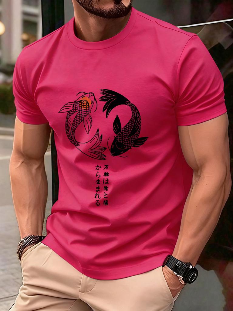 Japanese Koi Harajuku Printing Men TShirt Cotton Summer Short Sleeve Tops Soft Oversized ONeck T Shirt Casual Male Clothes
