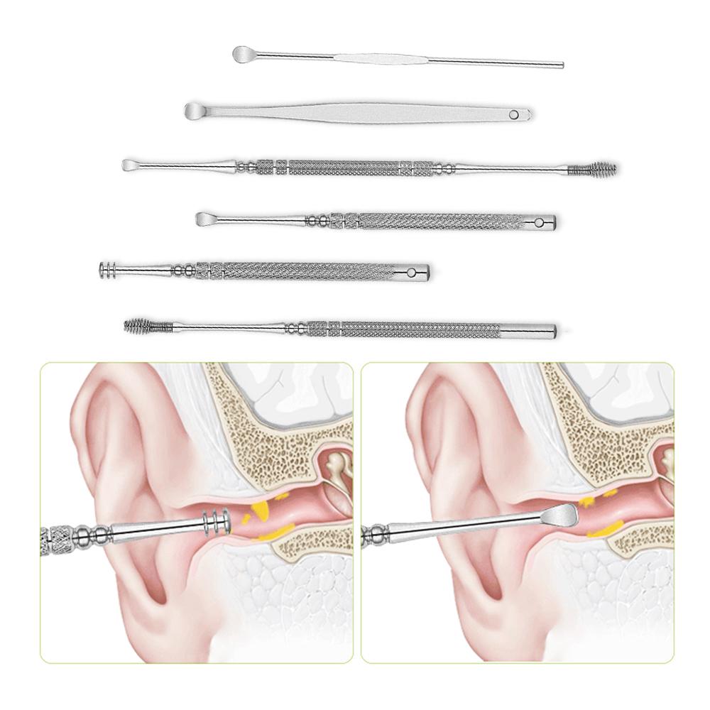 Stainless Steel Ear Pick Set Curette Ear Wax Remover Spiral Spring Earpick Ear Cleaner OPP Bag Packaging