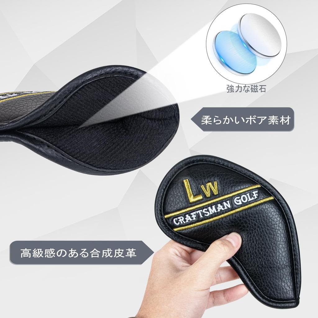Golf Iron Covers Magnet Wedge Covers Club Head Covers Set Colorful Numbers 12pcs Black Synthetic Leather (3-9, Pw, Aw, Sw, Lw2)