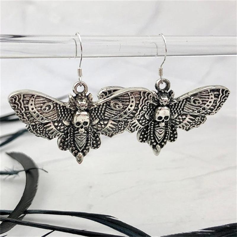 Goth Gothic Death Skull Moth Chain Earrings for Men Women Pendant Choker Earrings Vintage Punk Jewelry New Fashion