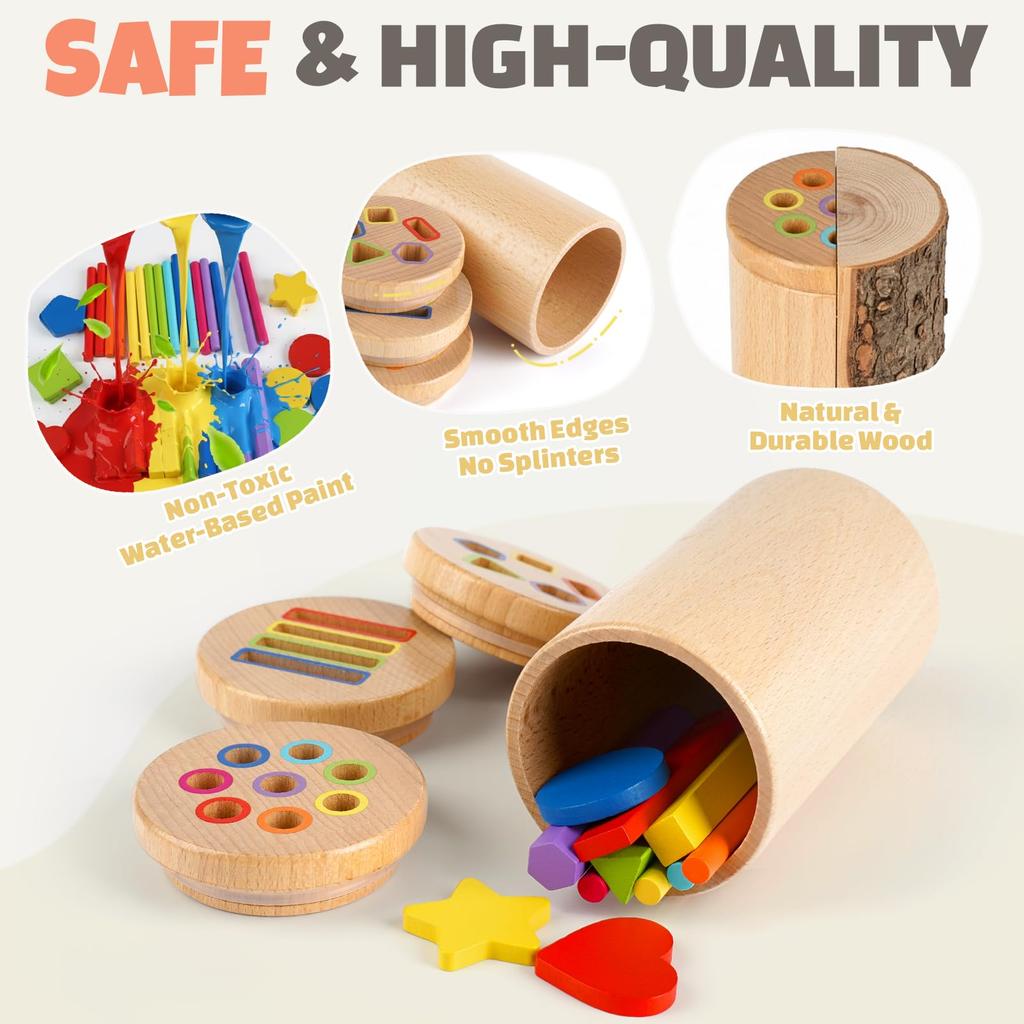 Montessori Dřevěné Stavební Kostky pro Miminka, Dárek k 1. Narozeninám, Trénink Prstů, Kategorie Barev, Chlapci, Dívky, Batolata, Dvouleté Děti, Pořadí Dárků