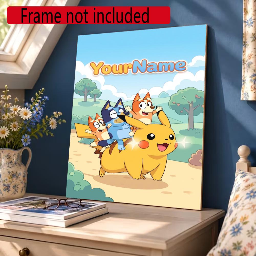 Bluey Customize Your Name Diamond Painting Round Diamond Diy Frameless Holiday Artwork Suitable For Home Office Wall Decoration