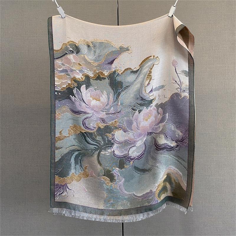 

70*185см Роскошный Шарф Женский Зимний Теплый Мягкий Шали Искусственный Кашемир Живопись Дизайнерский Толстый Цветочный Платок Пончо Пашмина Одеяло 70x185cm