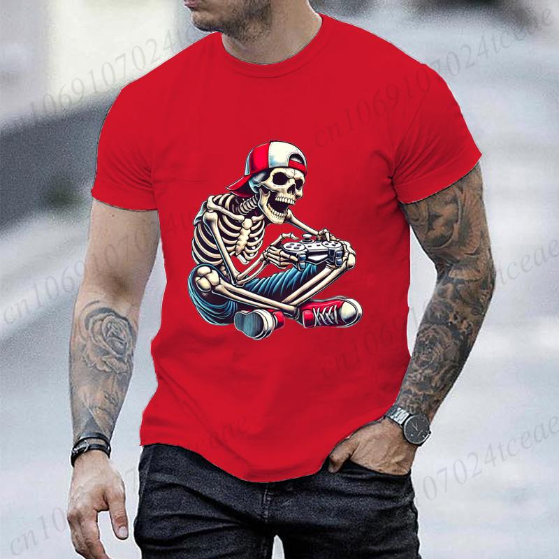 Y2K T Shirt Men Vintage Tshirts Streetwear Halloween Skeleton Gamer Video Gaming Tee Shirts Boy Loose Fashion Brand Tops Tees