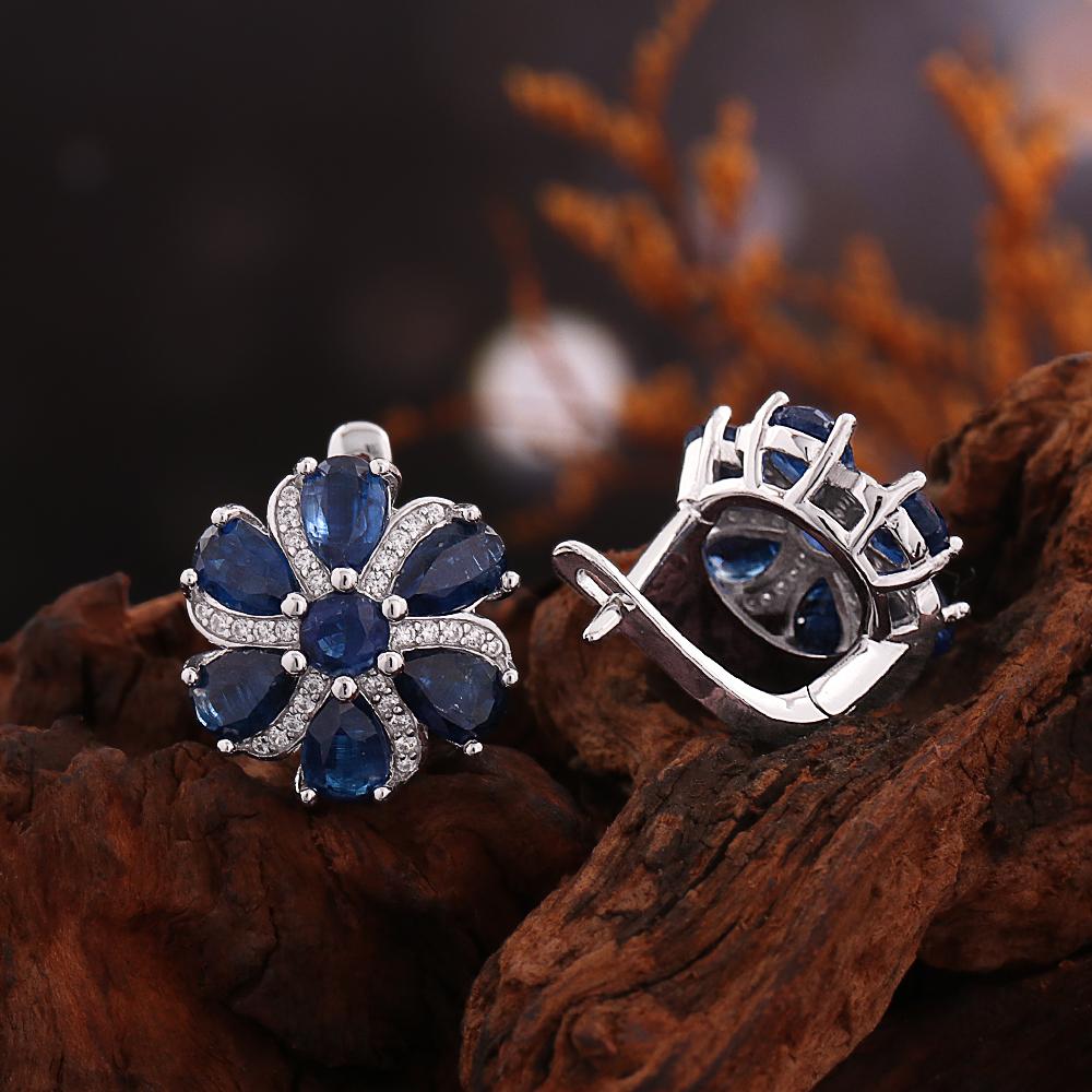 Flower Shape design earrings natural kyanite 8.14ct real gemstones 925 sterling silver fine jewelry for women's banquet wear