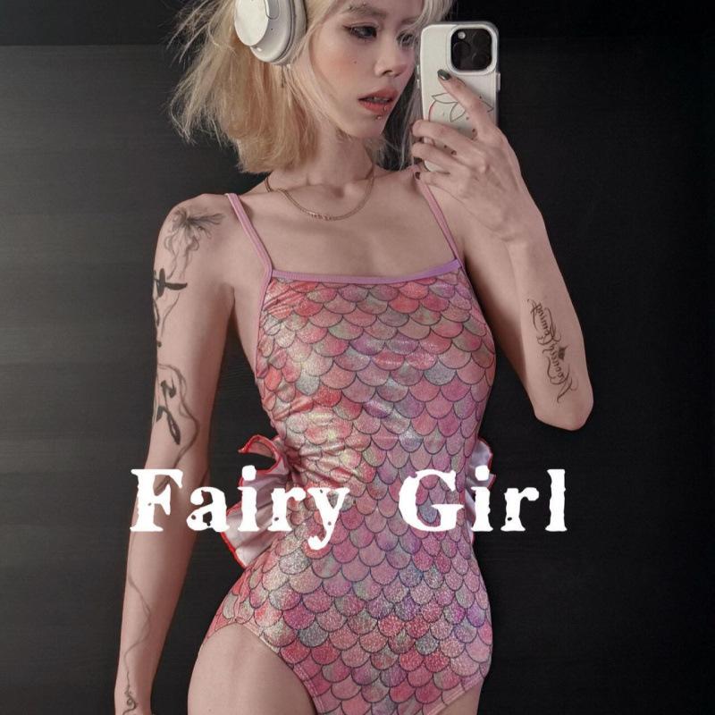 [Pink Mermaid] Swimsuit female senior sense 1111 swimming pool special sexy racing one-piece swimsuit fish scale M