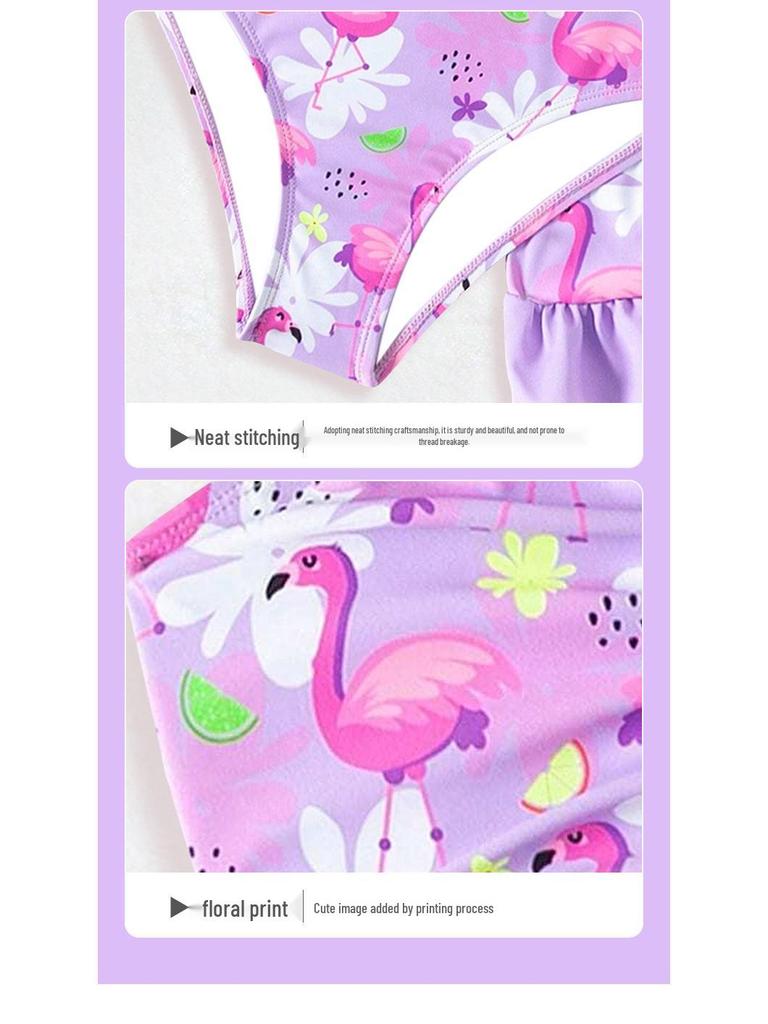 2025 Girls' Three-Piece Purple Swimsuit Set - Split Swimwear for Small To Medium Children