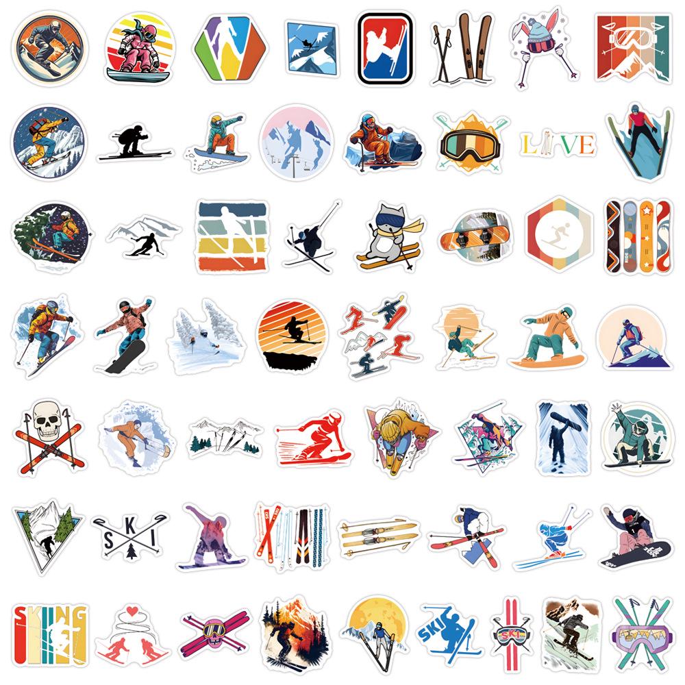 

55pcs Sports Cartoon Ski Stickers - Waterproof Decorations for Stationery, Planners, Water Bottles, and Computers