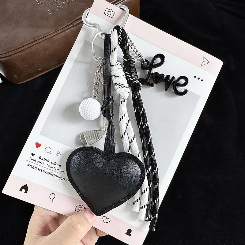 Yogodlns PU Leather Bag Pendant Braided Rope Gift Design Heart Shape Bag Charm Decor Car Key Ornament