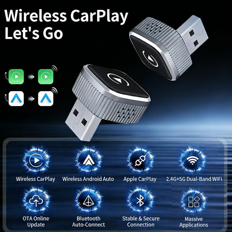2026 Mini Wireless CarPlay Adapter Upgrade Wired to Wireless for CarPlay & Android Auto Plug and Play Fast Auto-Reconnect Stable