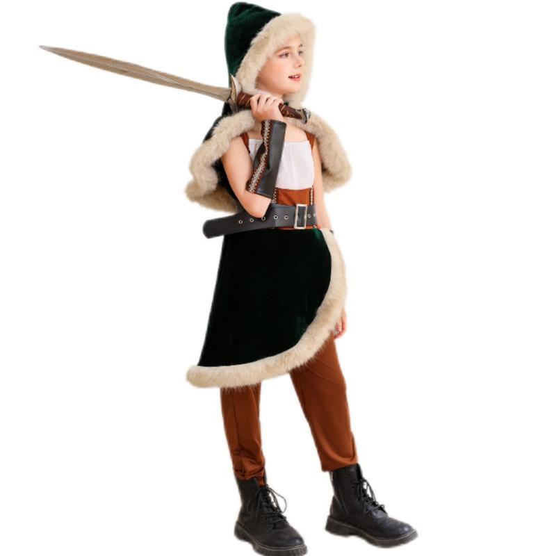 Children's Medieval Dark Viking Female Warrior Costume, Halloween Christmas Costume