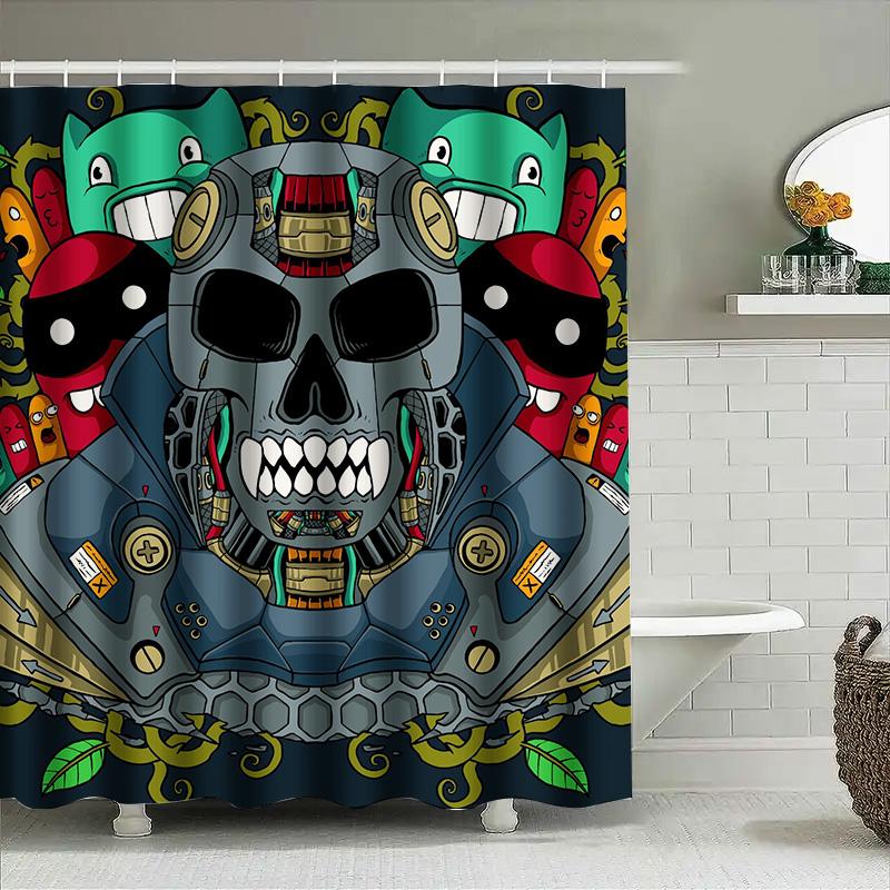 

Tuniu Cool Skull Robot Shower Curtain Funny Bathroom Decor Gift For Men Women Gift Idea W60H190(CM)-1 Pcs
