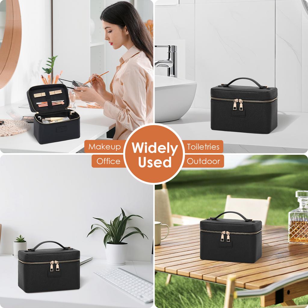 Makeup Vanity Bag PU Waterproof Toiletry Storage Bag with Removable Divider Portable Fashion Travel Makeup Bag for Women Men