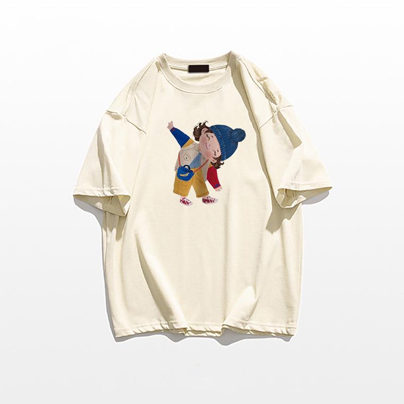 Summer 2025 Women's Loose Cartoon Print Pure Cotton T-Shirt