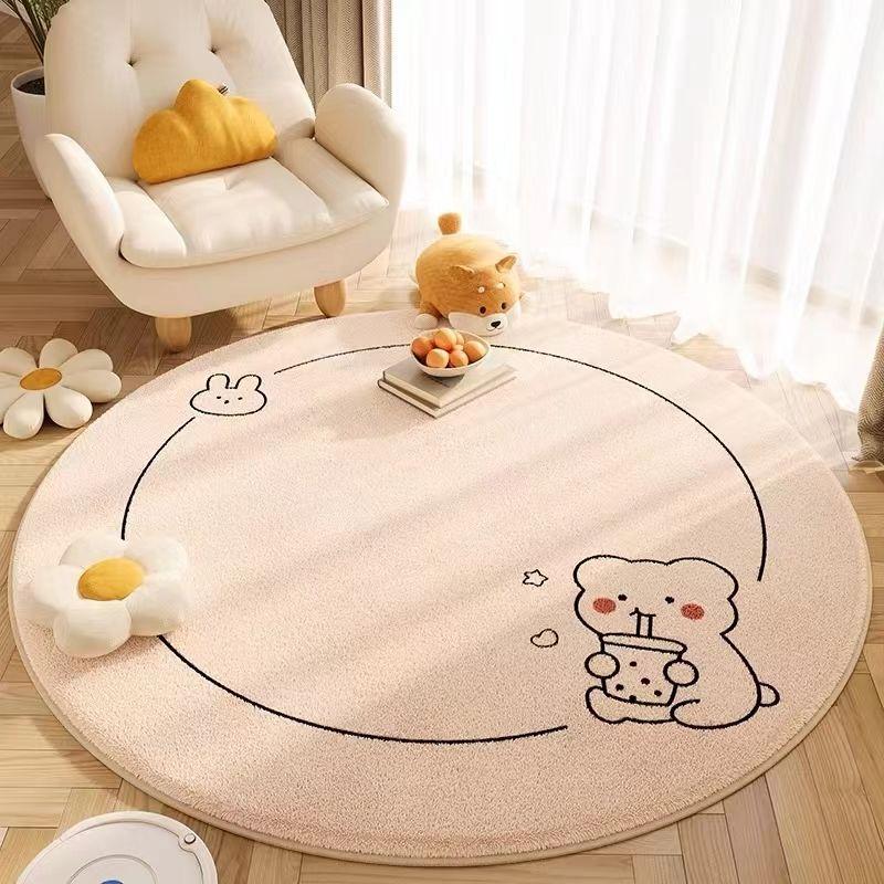 Cartoon Cream Wind Round Carpet Living Room Floor Mat Wipeable Washable Balcony Floor Mat Bedroom Plush Foot Mat