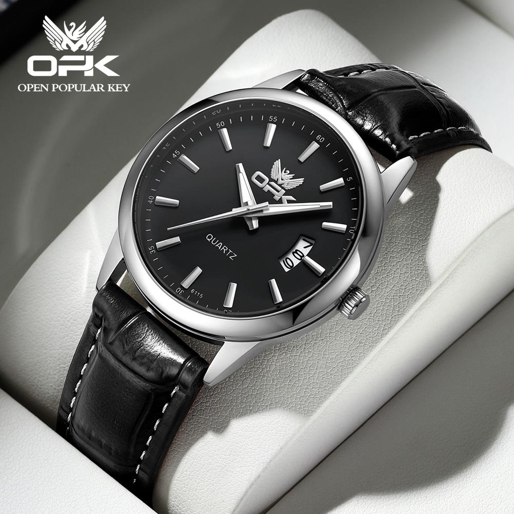 OPK 6010 Mens Watch Simple Original Quartz Watch Stainless Steel Strap Calendar Watches For Man Waterproof Luminous Men Watch