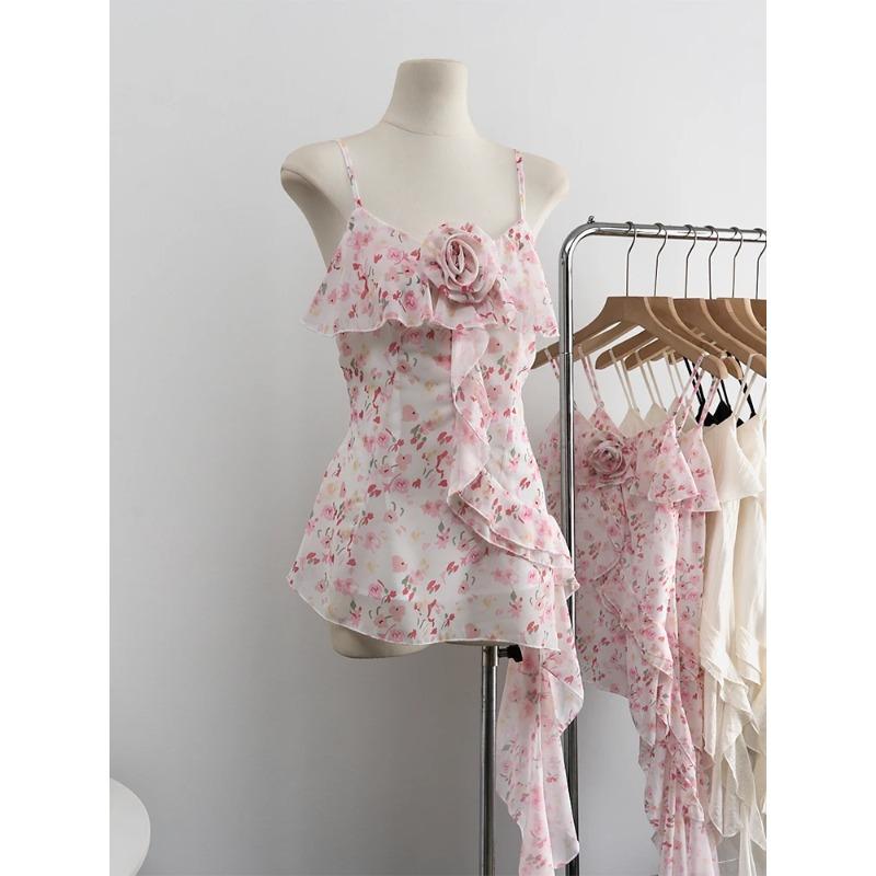 

Летние женские эстетические укороченные топы на бретельках с оборками, нестандартные топы с лямкой на шее Y2k, уличная одежда, кокетка, 2000-е, эстетический винтажный дизайн S розовый