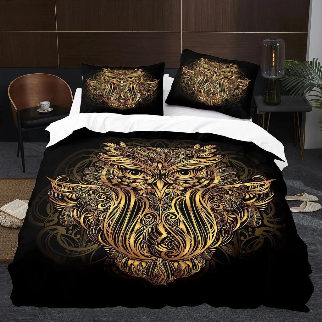 Eulen Jungen Jugend Cool Schwarz Nighthawk Safari Wildtiere Bequem Bettdecke Bettbezug Kissenbezug Bettwäscheset Dekoration Heimtextilien