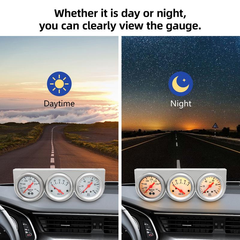 3-in-1 Auto-Anzeigegerät Wassertemperatur + Spannung + Öldruckanzeige mit LED-Licht für Auto, Marine, LKW, Traktor Dreifach-Anzeigegerät-Set