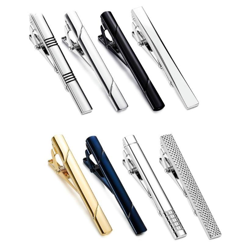 Set of 8 Men Tie Clip Alloy Texture Secure Hold Fashion Accessory Tie Clasps Tie Accessories for Formal and Casual Wear