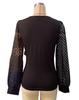 2025 Spring Women's Chiffon Patchwork Deep V Knit Long Sleeve Top