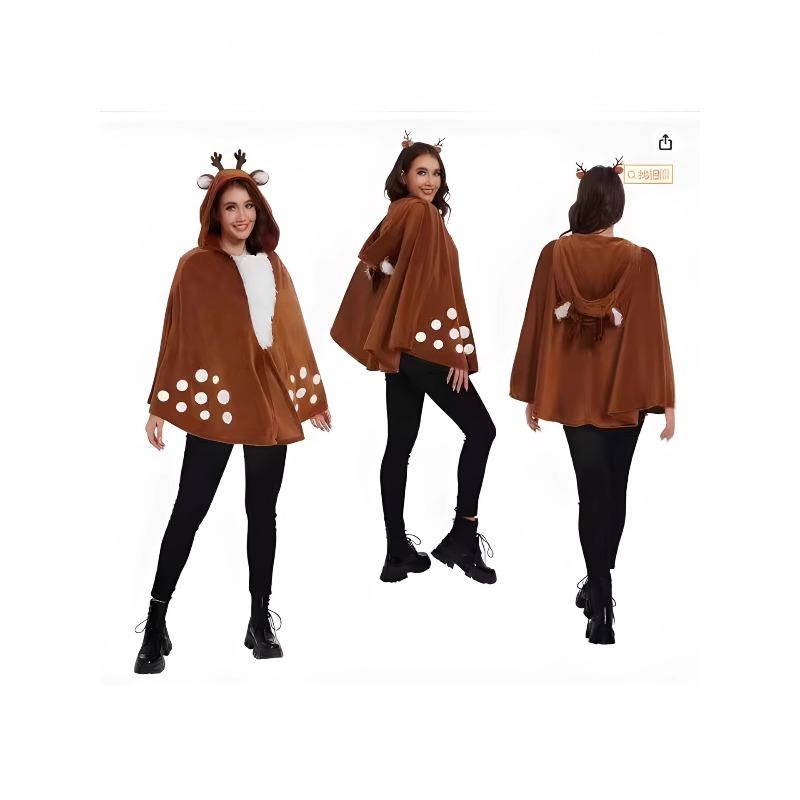 Christmas Elk Cape Hooded Set Cosplay Costume Witch Shawl Deer Cape Headdress Antler Headband