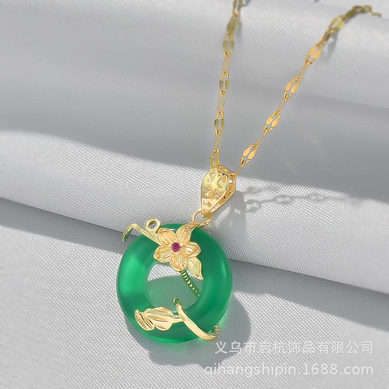 Sicherheitsschnalle Titanstahl Halskette Damen Retro Chinesischer Stil Schlichte Schlüsselbeinkette