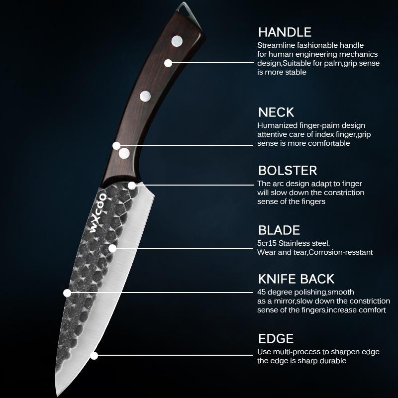 3 Stück Edelstahl Allzweckmesser Kochmesser Küchenschere Sashimi-Messer Ausbeinmesser Mehrzweckmesser