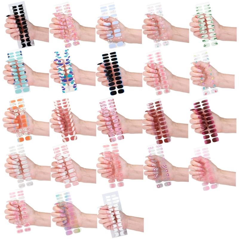Gel Nail Stickers Full Cover Self Adhesive French Manicure Strips Quick Apply No UV Light Required with Nail File Stick