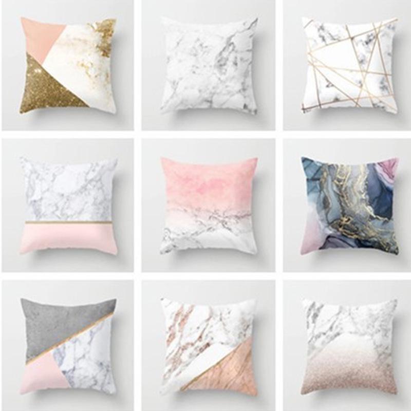 New Sofa Pillowcase, Marble Pattern Peach Leather Velvet Material Pillowcase, Soft