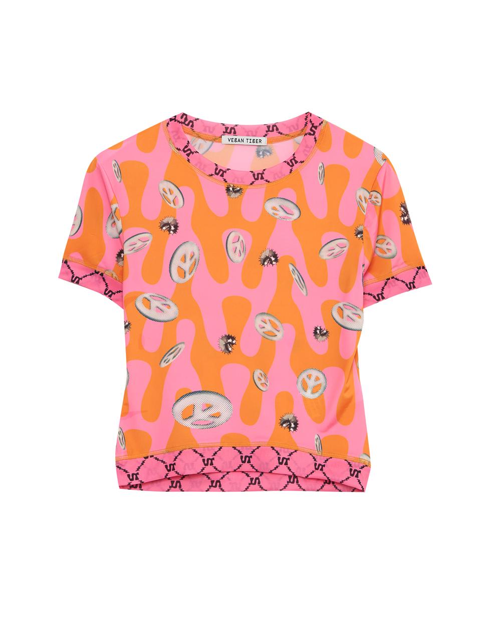 Vegan Tiger Jurasil Print Short Sleeve T-Shirt Pink Orange Free