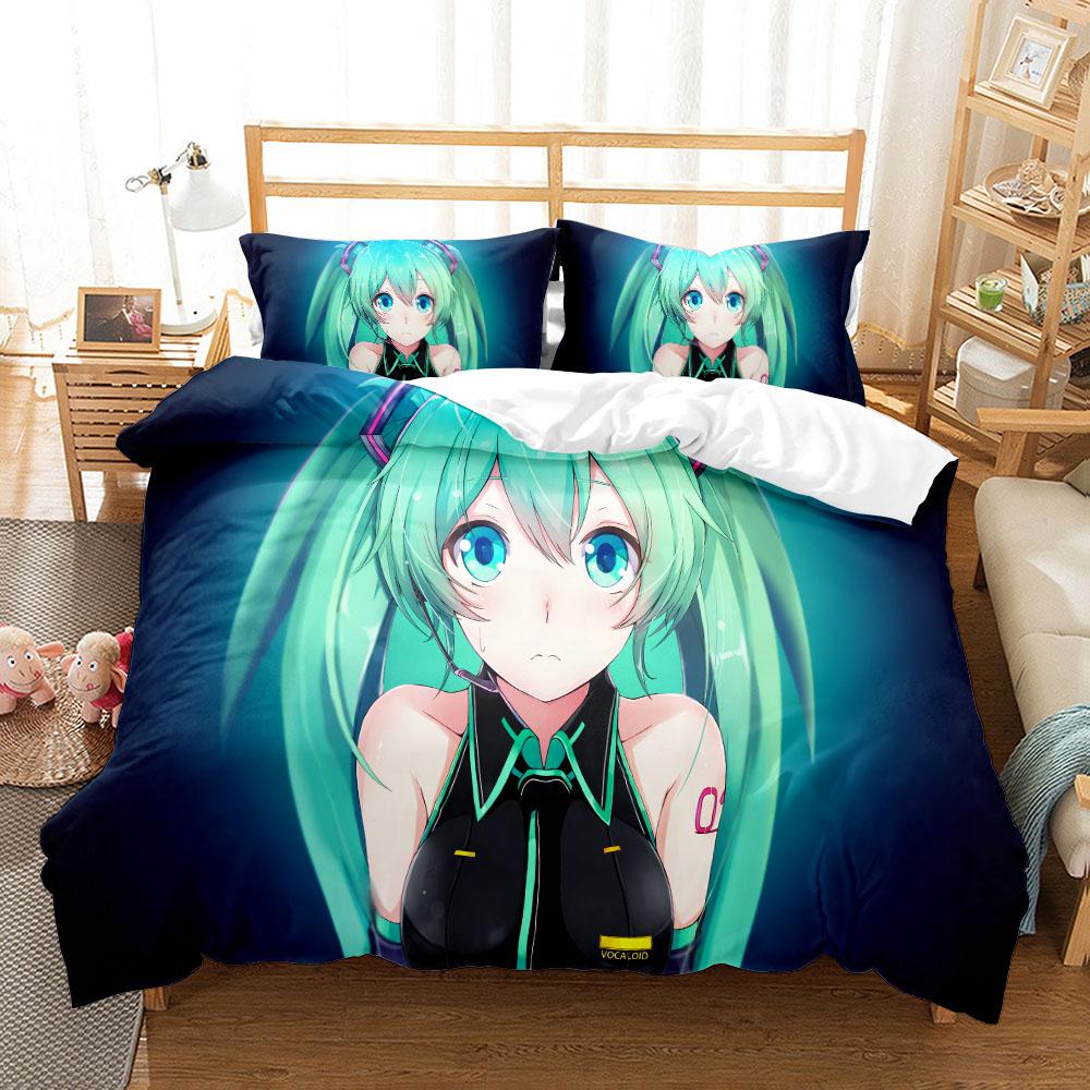 Miku Sakura Comics Girl Duvet Cover Set EU Single Double King US Twin Full Queen King Green Lantern Bed Linen Set