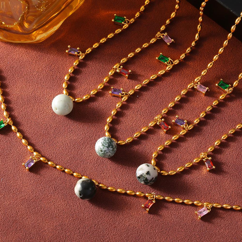 Contemporary Geometric Zircon Pendant on Titanium Steel Rice Bead Chain for Women