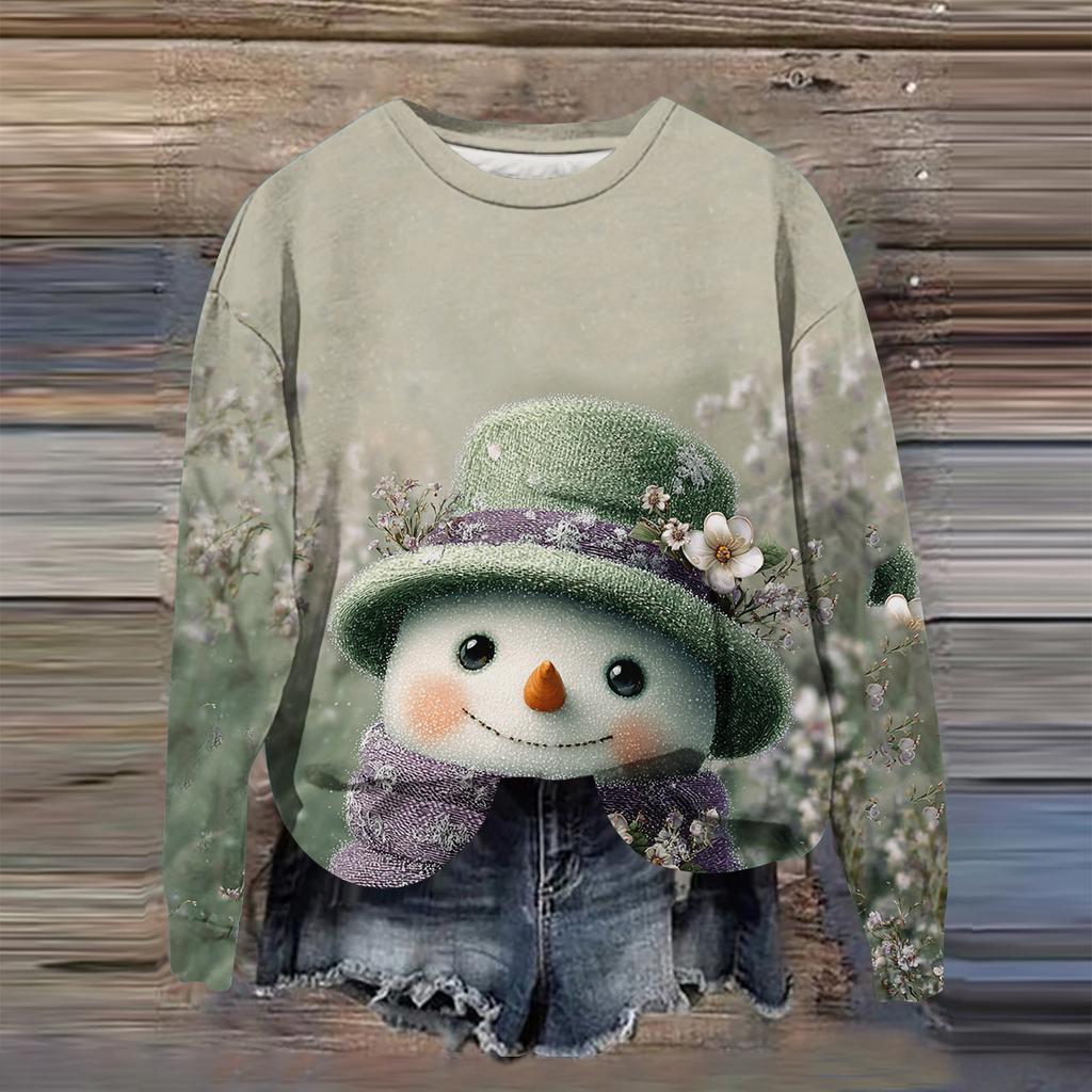 Women's Fashion Printed Long Sleeve Loose Round Neck Sweatshirt Top Fall