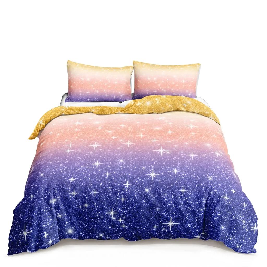 Comforter Kawaii Moon Starry Night Sky Blue Pink Purple Star Galaxy Bedding Sets Full Size For Boys Girls Comforter