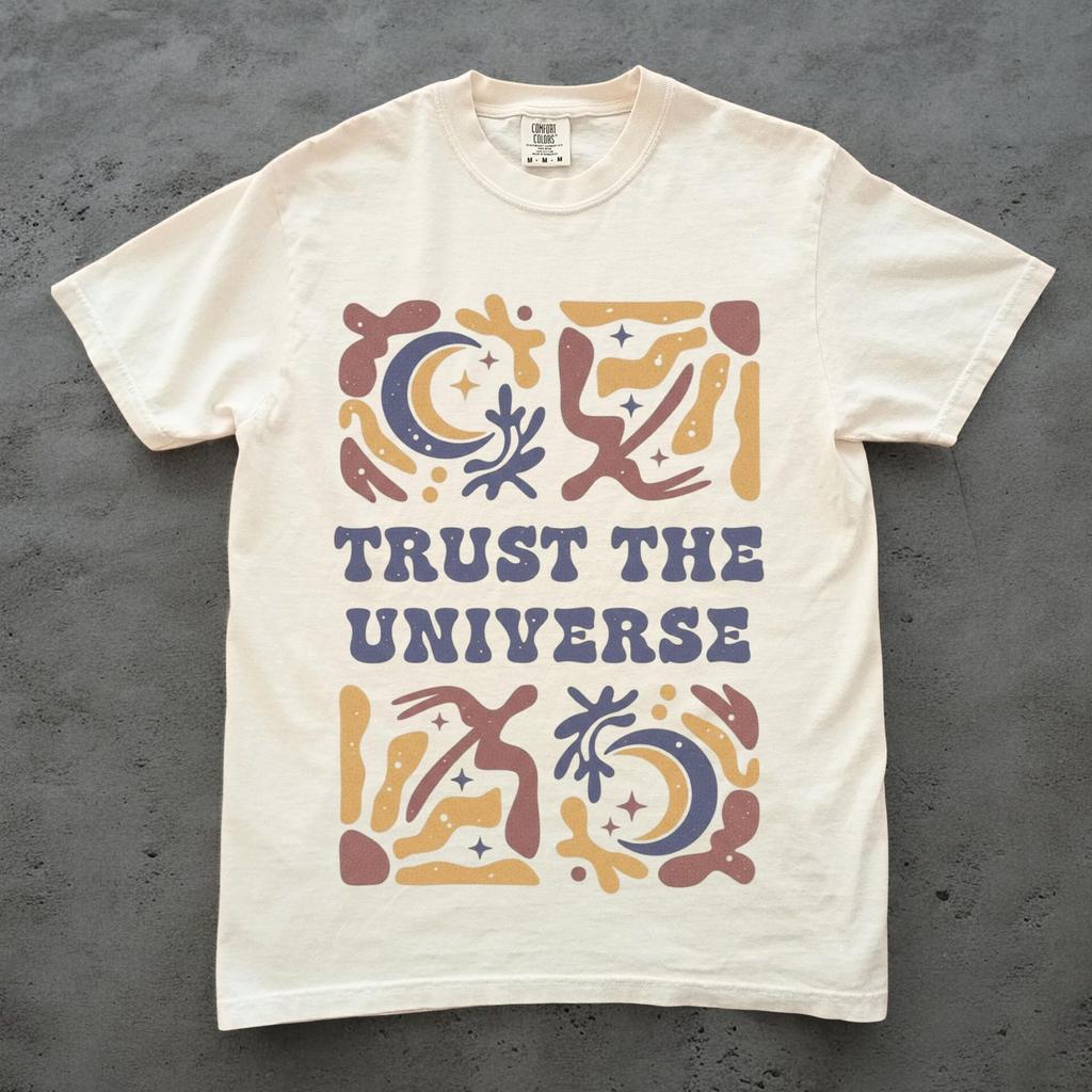 Trust the Universe Shirt, Spiritual Moon Tee, Unisex Comfort Colors, Witchy Aesthetic T Shirt, Boho Retro Shirt, Celestial Manifest Gift