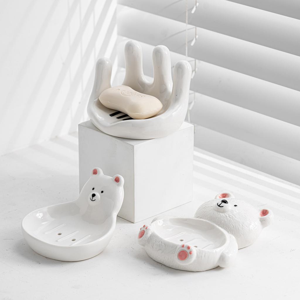 Simple And Creative Soap Water Filter Rack Cute Bear Soap Dish Ceramic Home High-End Decorative Ornament