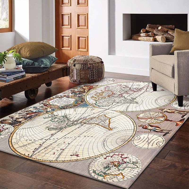 World Map Living Room Rug Soft and Non Slip Large Carpet Office Study Retro Art Decoration Mat Very Fashionable and Beautiful